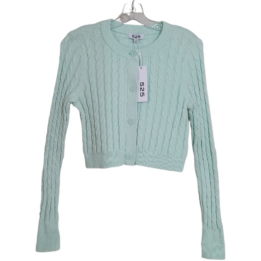 525 Mint Green Crop Cardigan Sweater